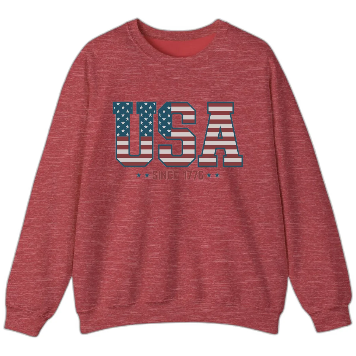 USA Since 1776 Patriotic Flag Design Sweatshirt in Heather Scarlet Red