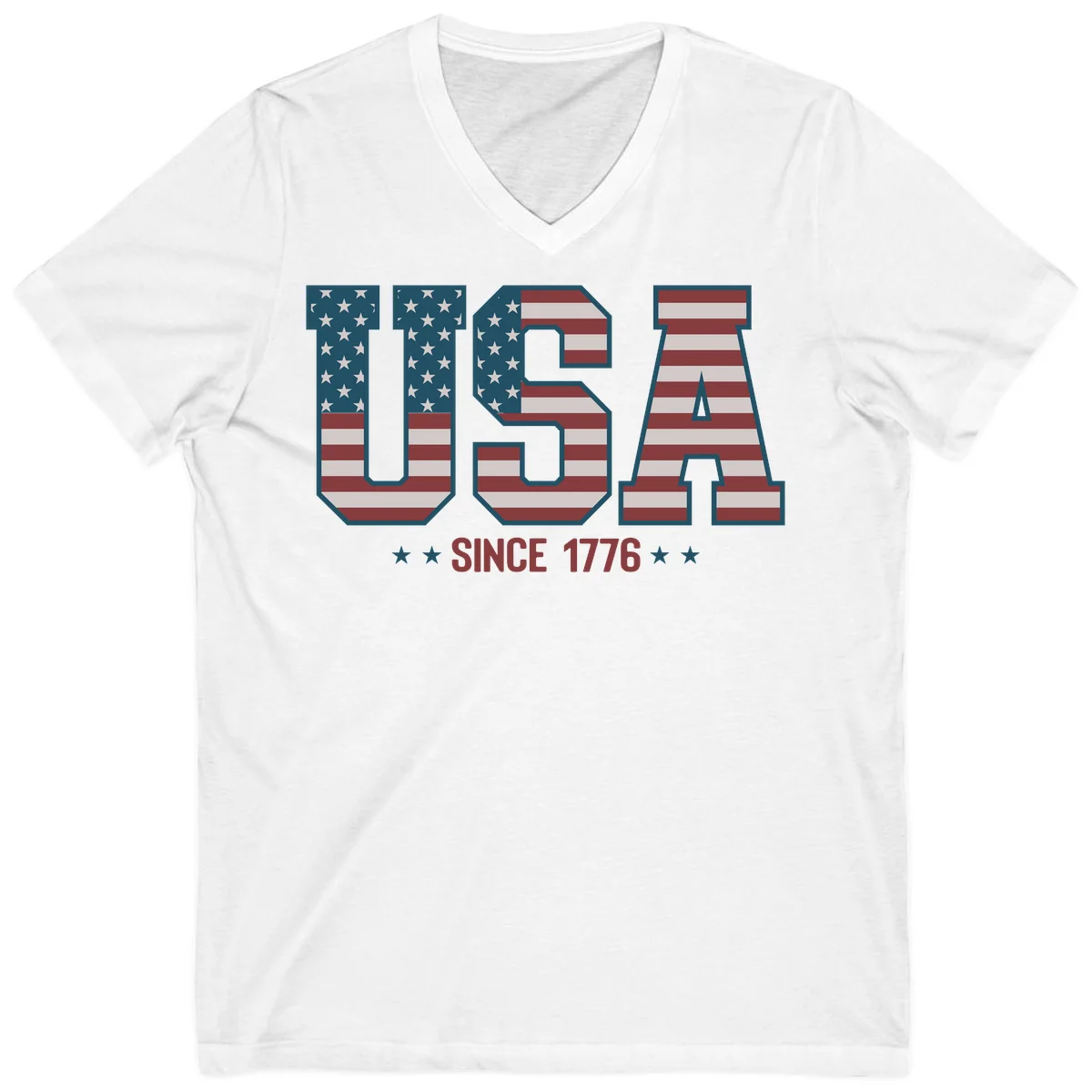 USA Since 1776 Patriotic Flag V-Neck in White