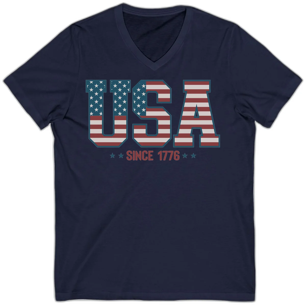 USA Since 1776 Patriotic Flag V-Neck in Navy