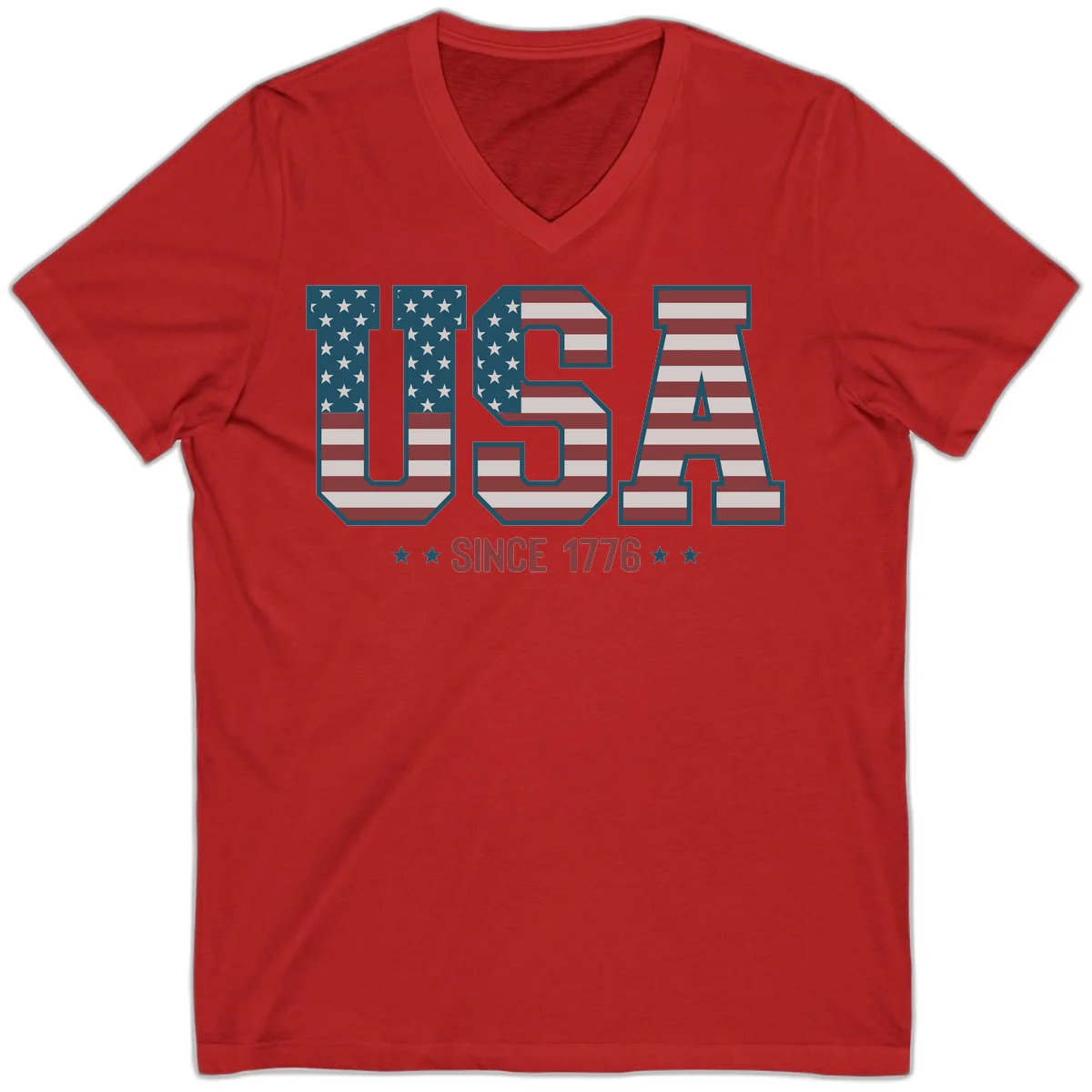 USA Since 1776 Patriotic Flag V-Neck in Red