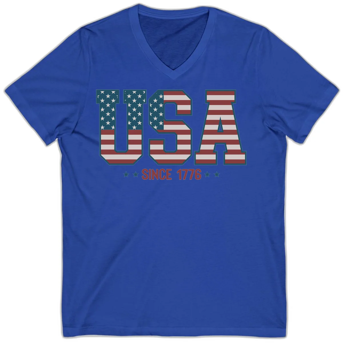 USA Since 1776 Patriotic Flag V-Neck in True Royal