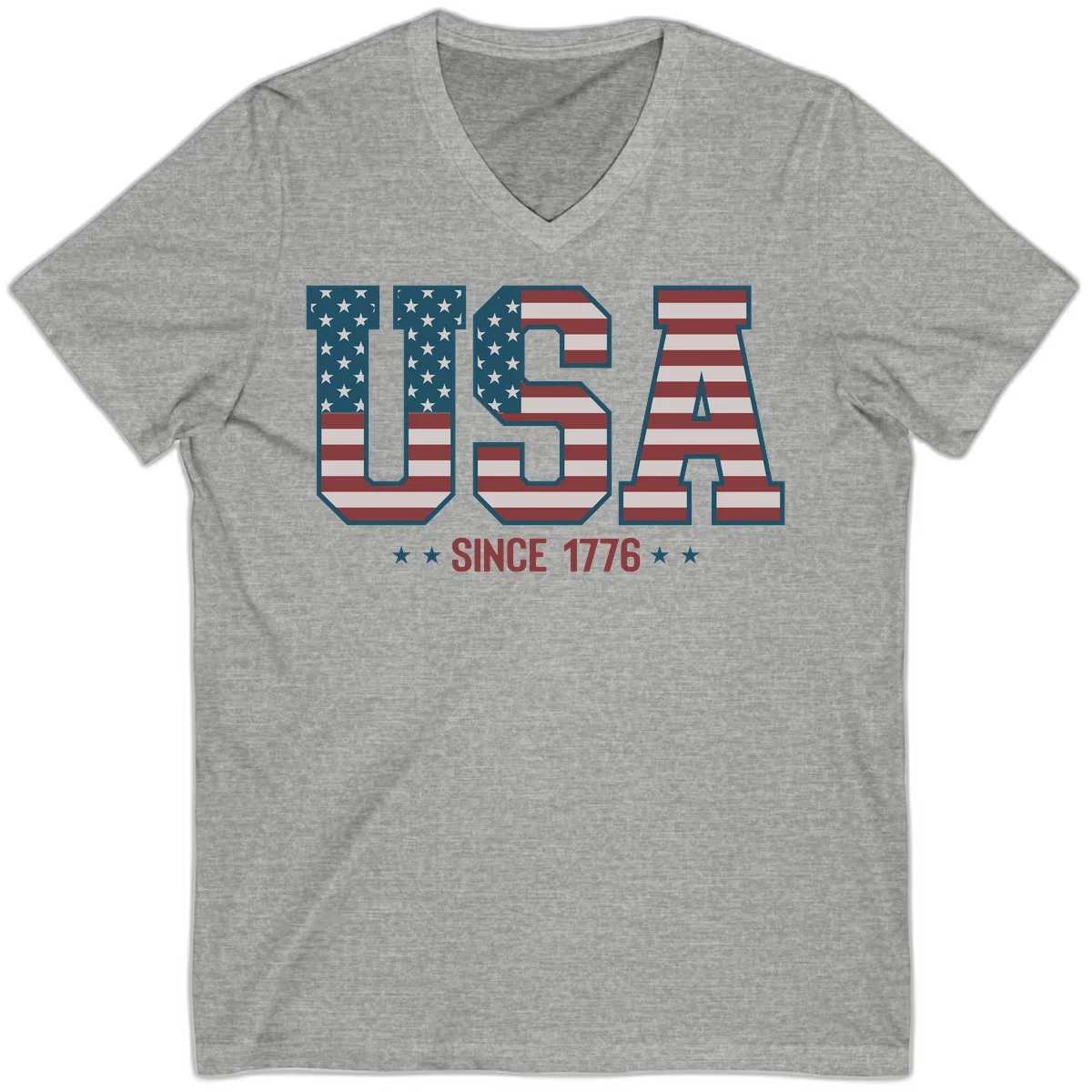 USA Since 1776 Patriotic Flag V-Neck in Athletic Heather