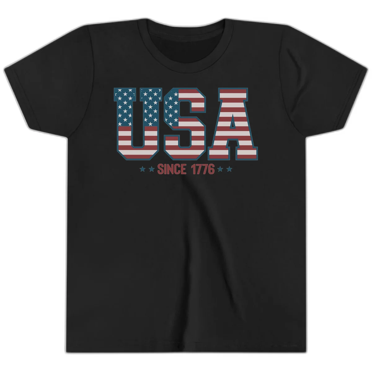 USA Since 1776 Patriotic Flag Youth T-Shirt in Black