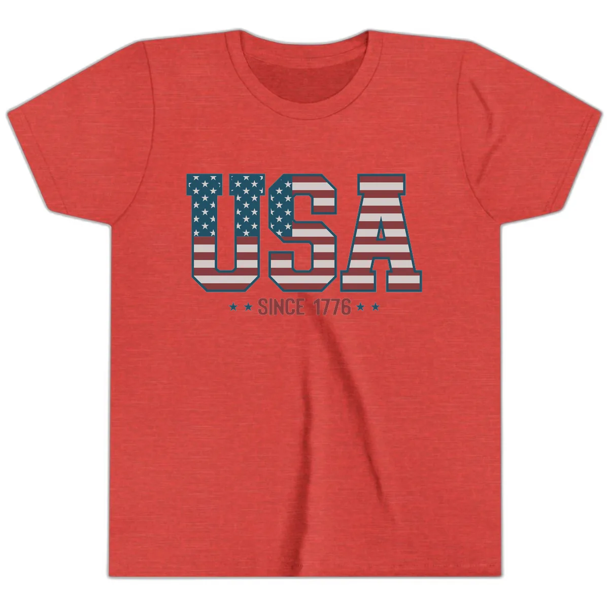 USA Since 1776 Patriotic Flag Design Youth T-Shirt in Heather Red