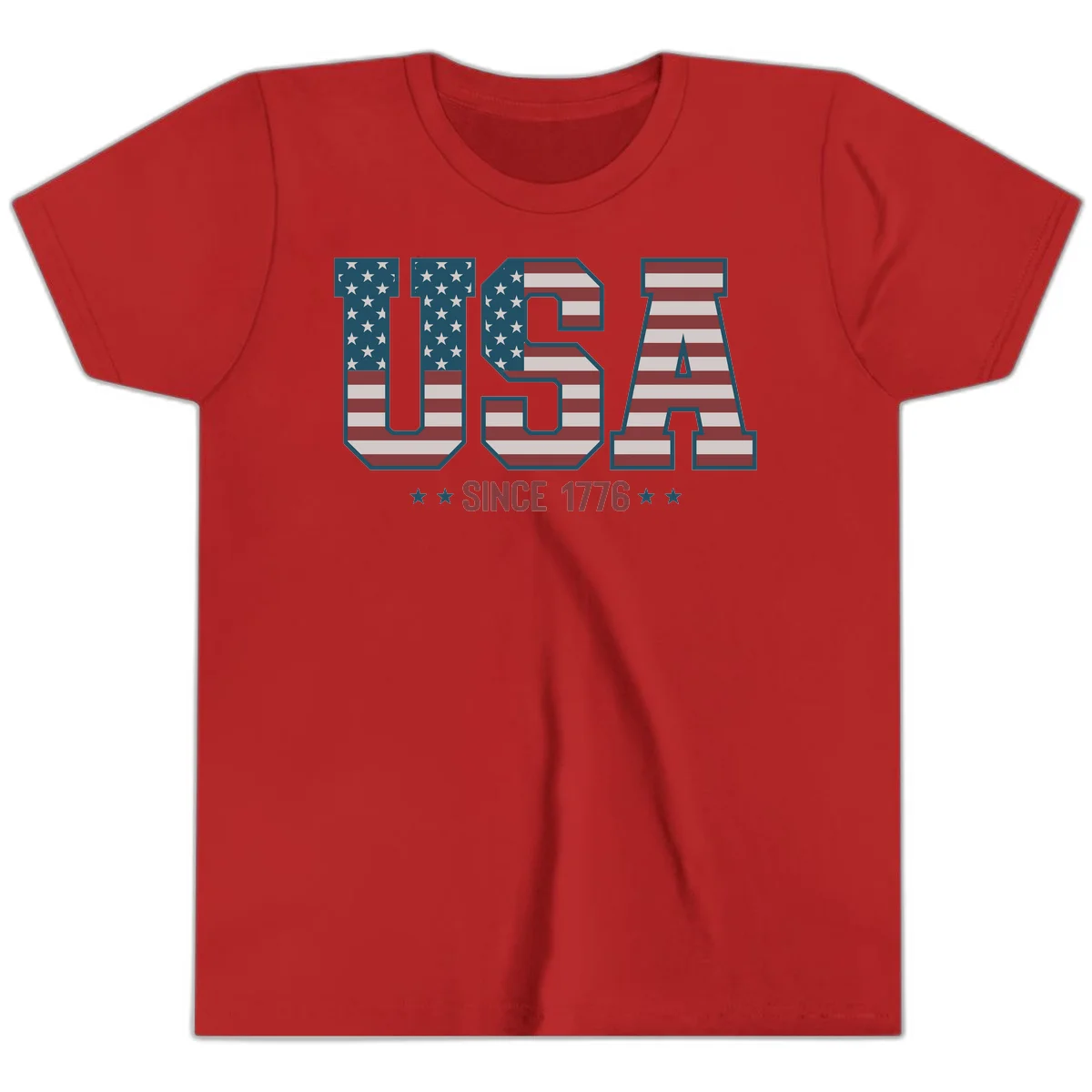 USA Since 1776 Patriotic Flag Youth T-Shirt in Red