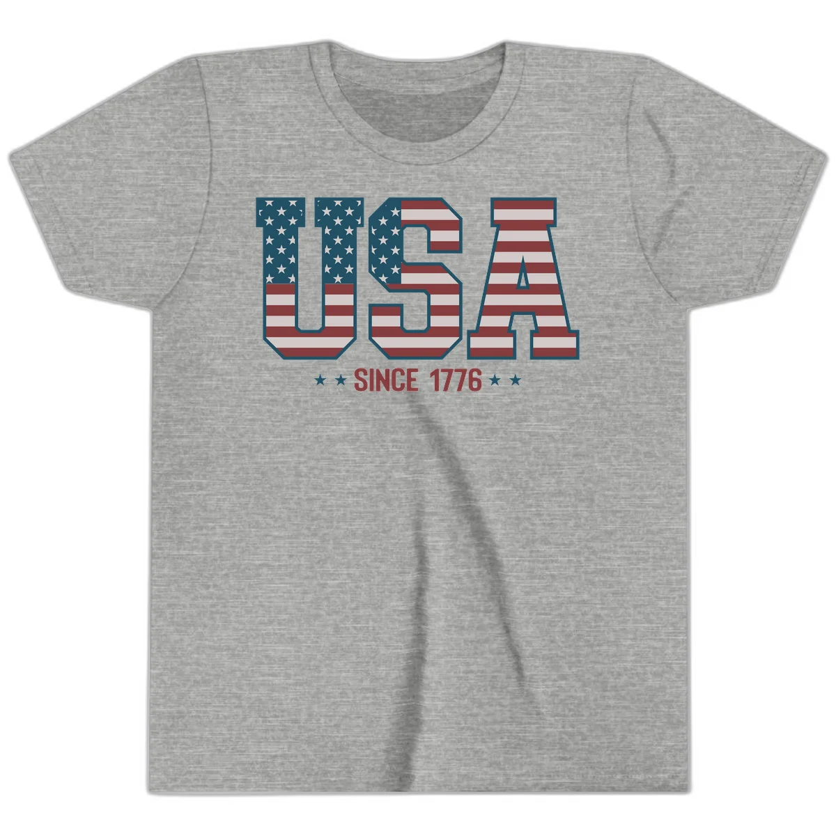 USA Since 1776 Patriotic Flag Youth T-Shirt in Athletic Heather