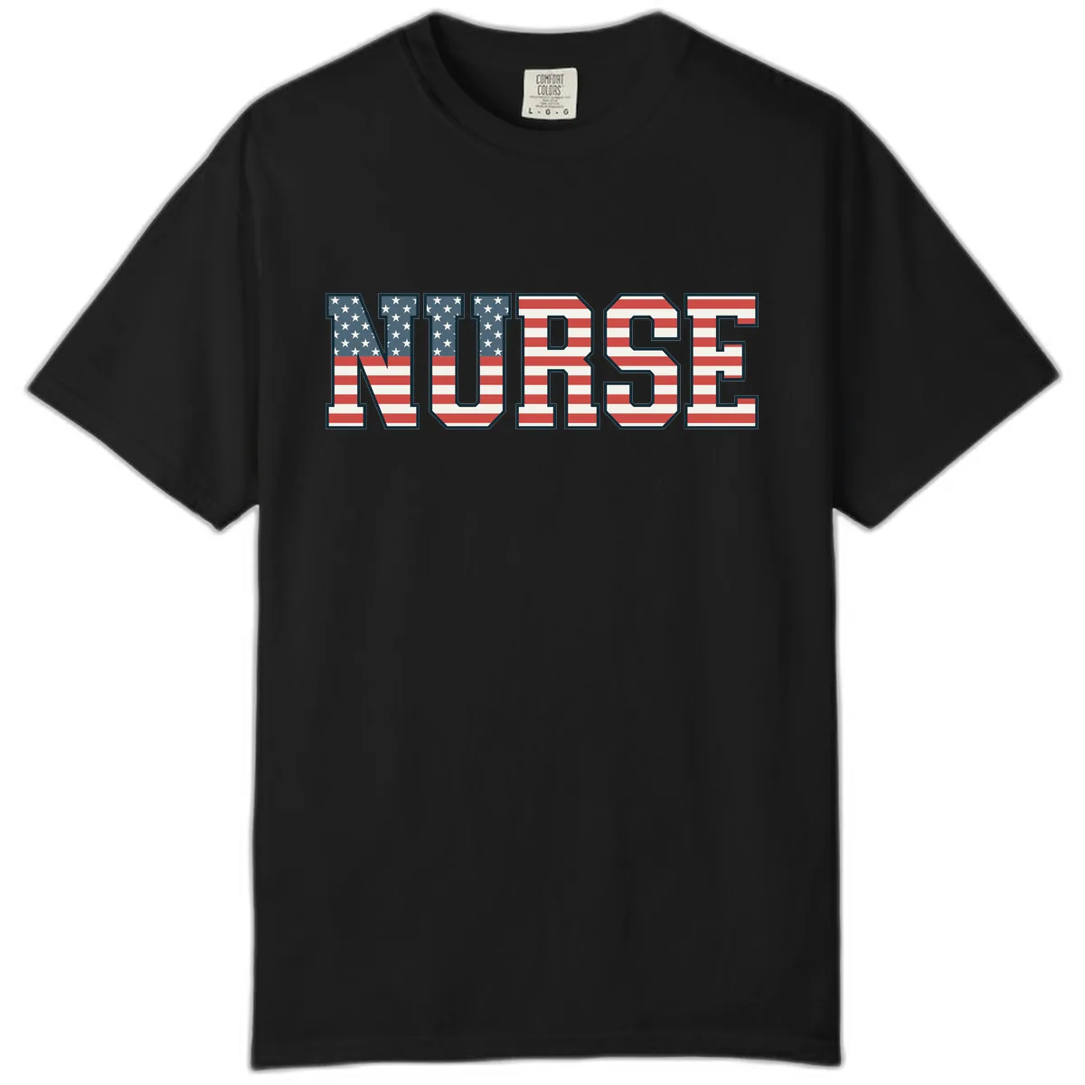 American Flag Nurse Appreciation Word Art Comfort Color in Black