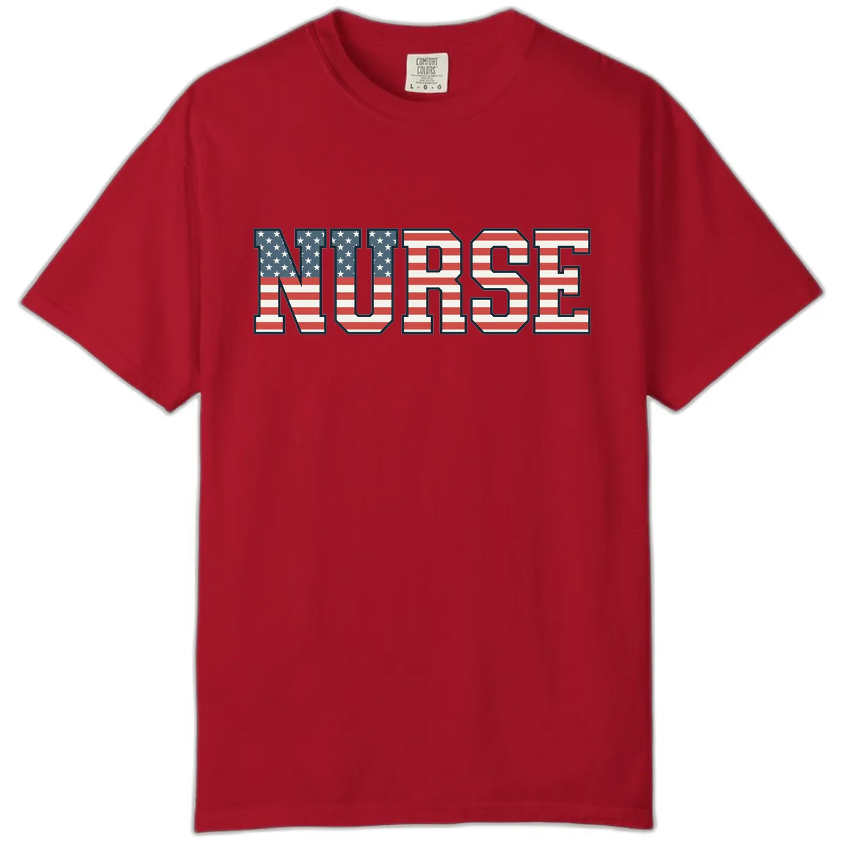 American Flag Nurse Appreciation Word Art Comfort Color in Red