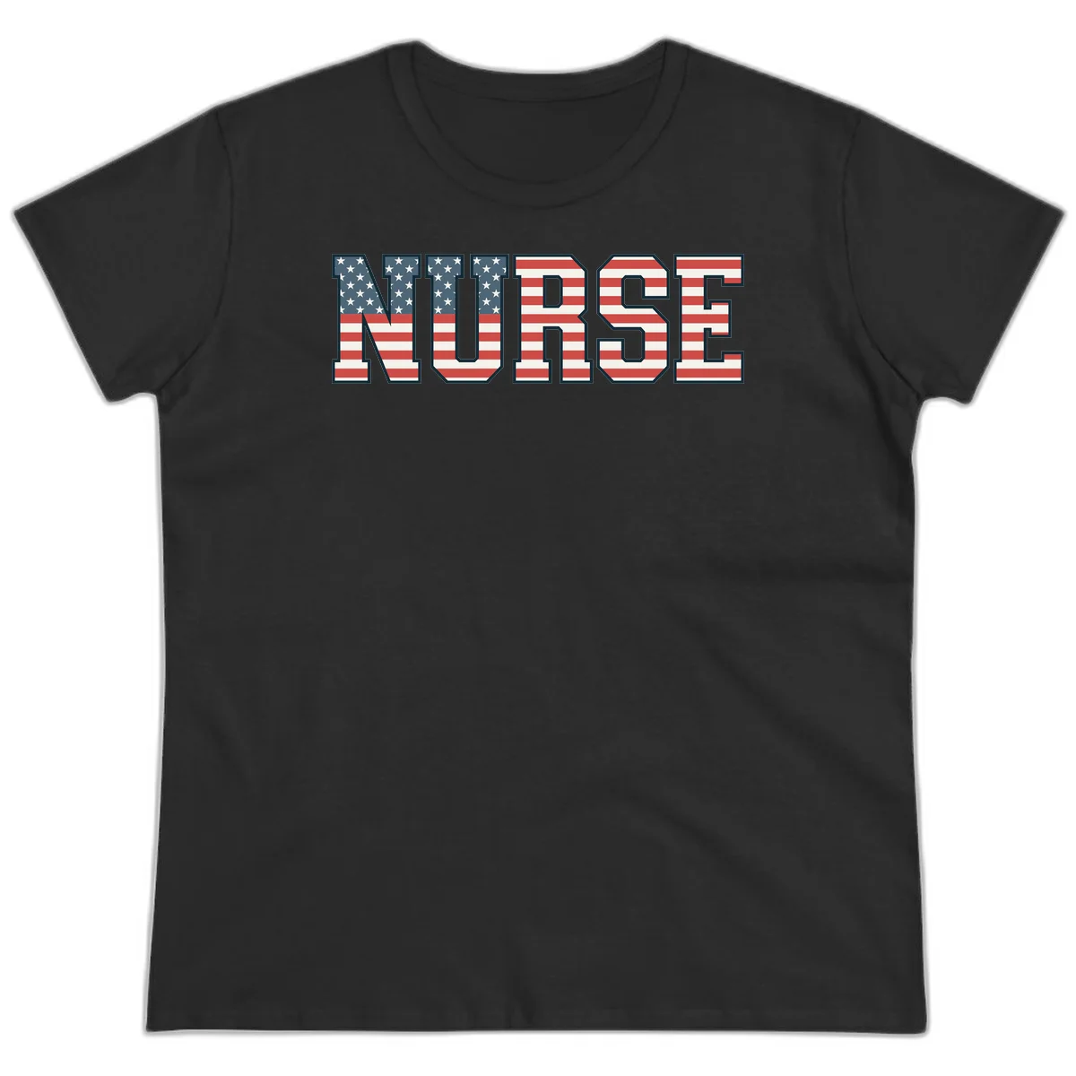 American Flag Nurse Ladies Tee in Black