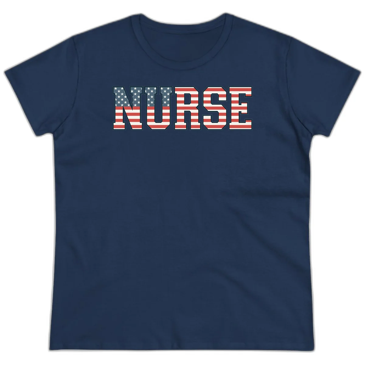 American Flag Nurse Ladies Tee in Navy