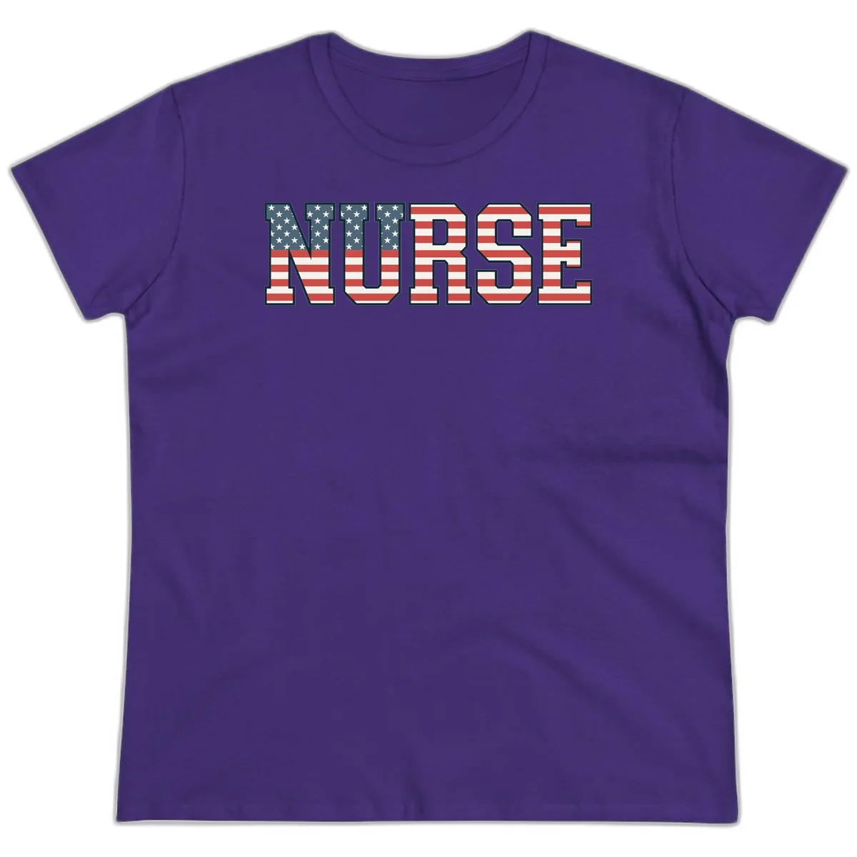 American Flag Nurse Ladies Tee in Purple