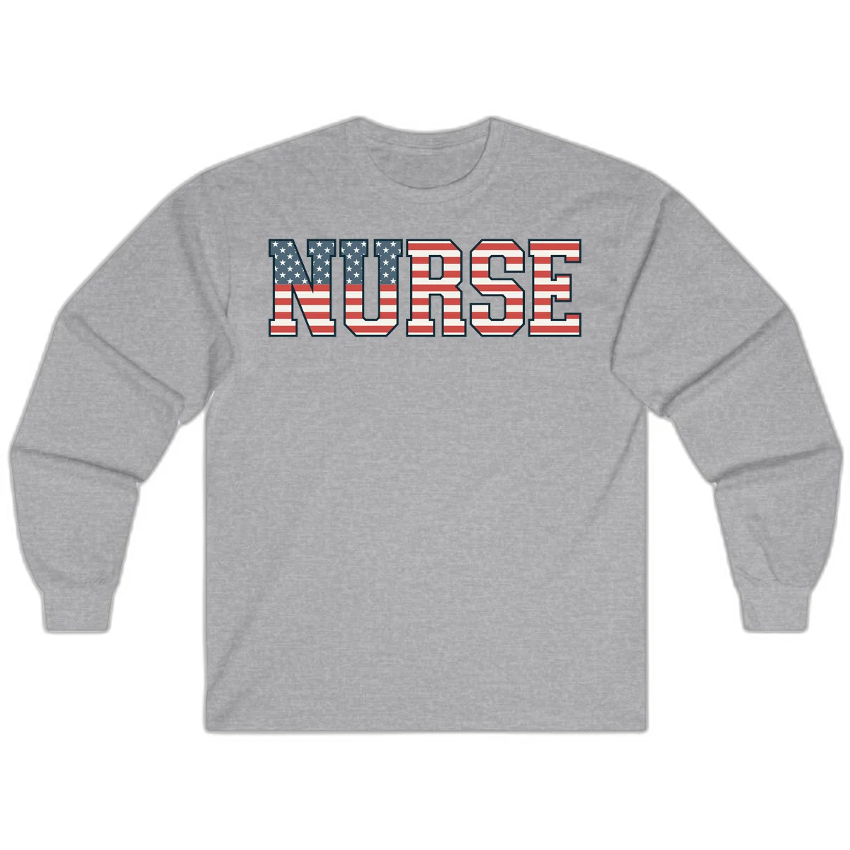 American Flag Nurse Long Sleeve in Sport Grey