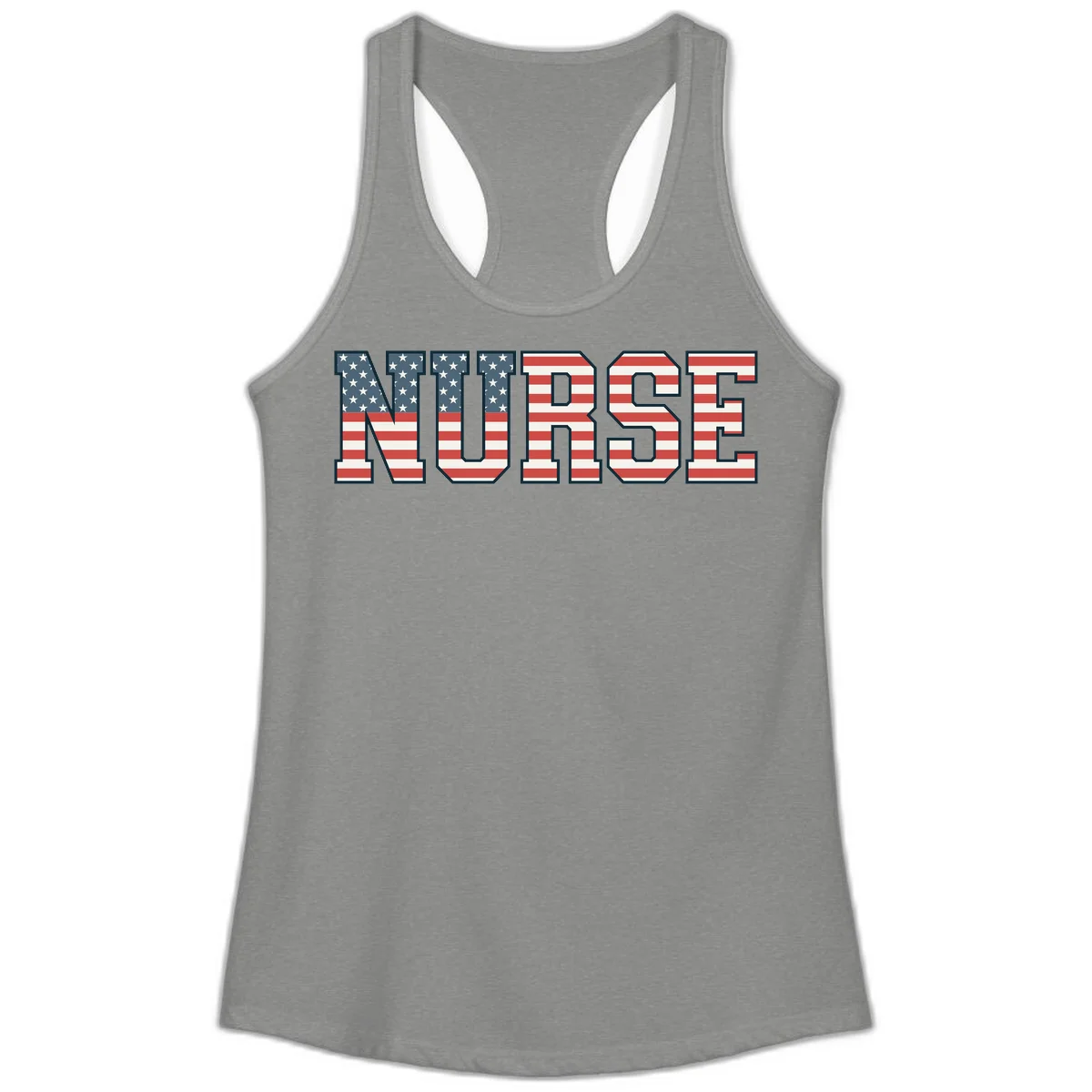 American Flag Nurse Ladies Tank in Heather Grey