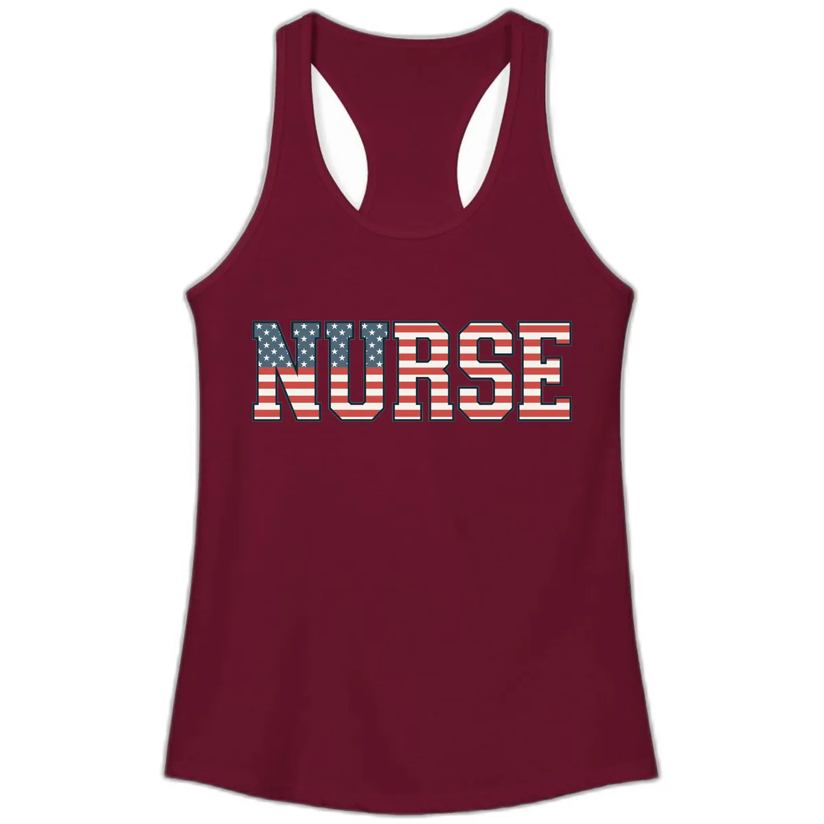 American Flag Nurse Appreciation Word Art Ladies Tank in Solid Cardinal Red