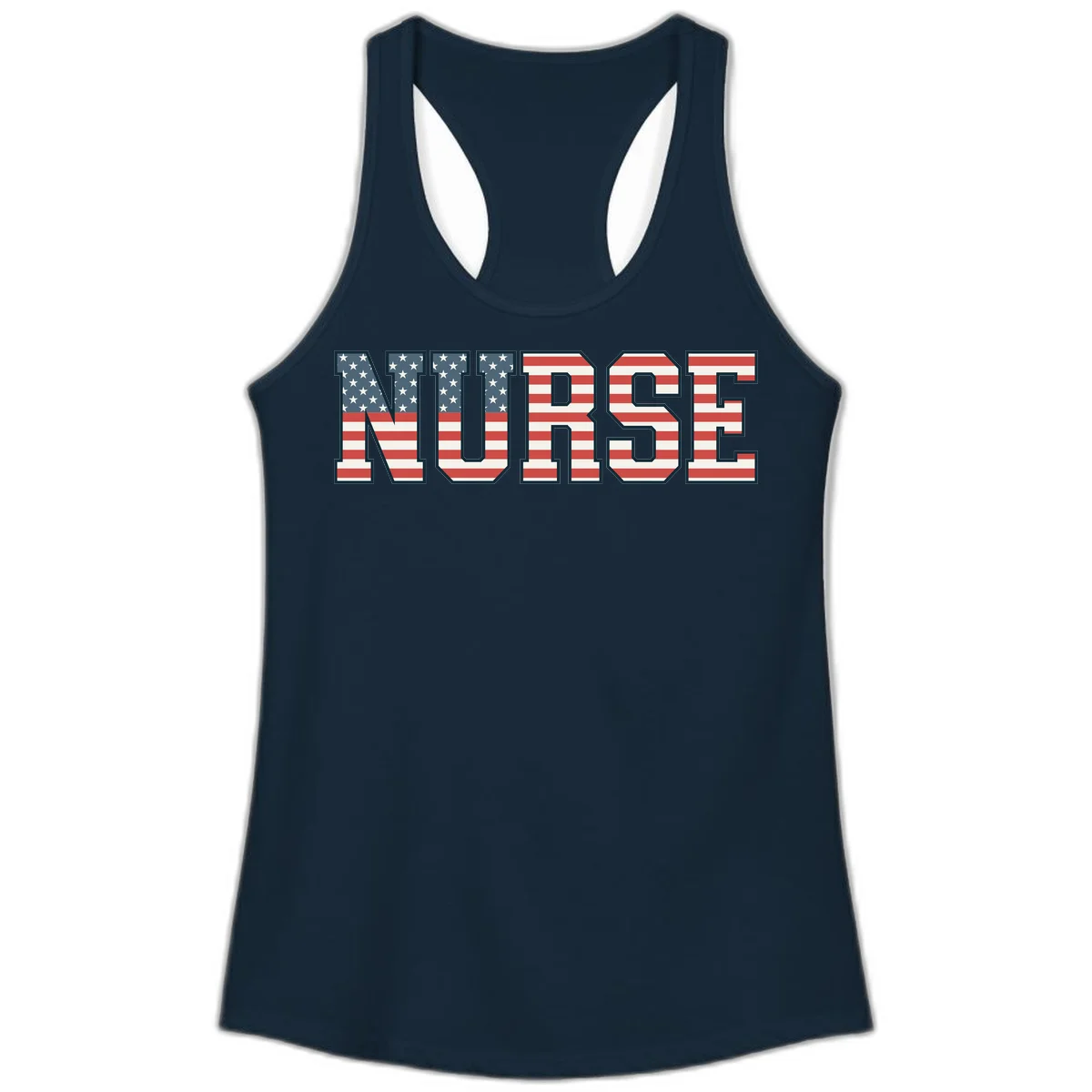 American Flag Nurse Ladies Tank in Solid Midnight Navy