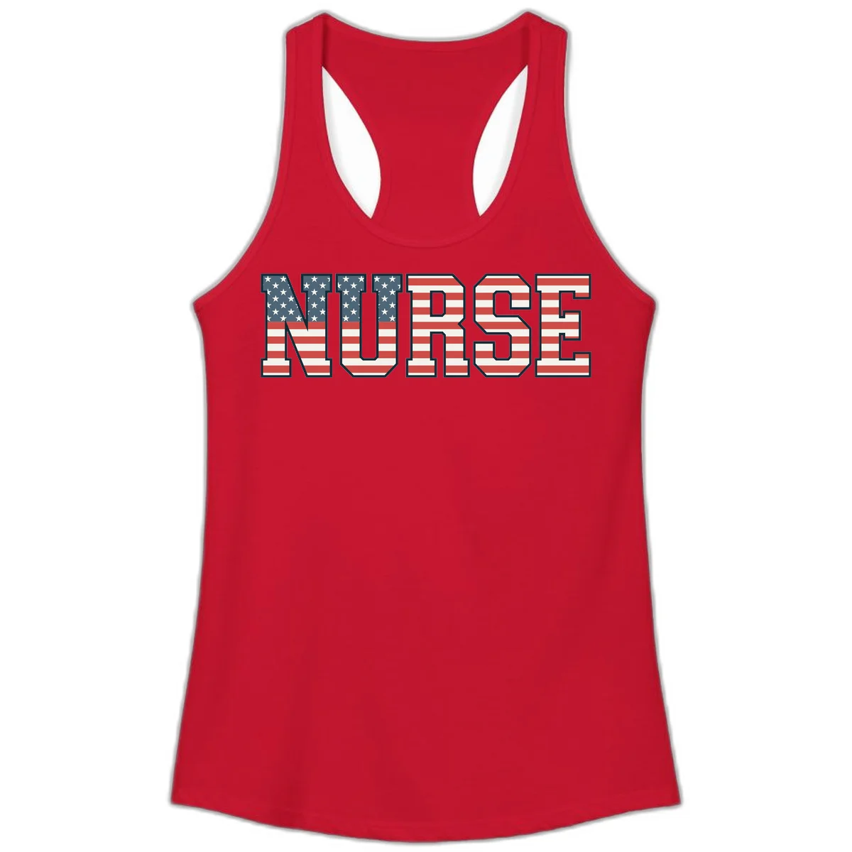American Flag Nurse Ladies Tank in Solid Red