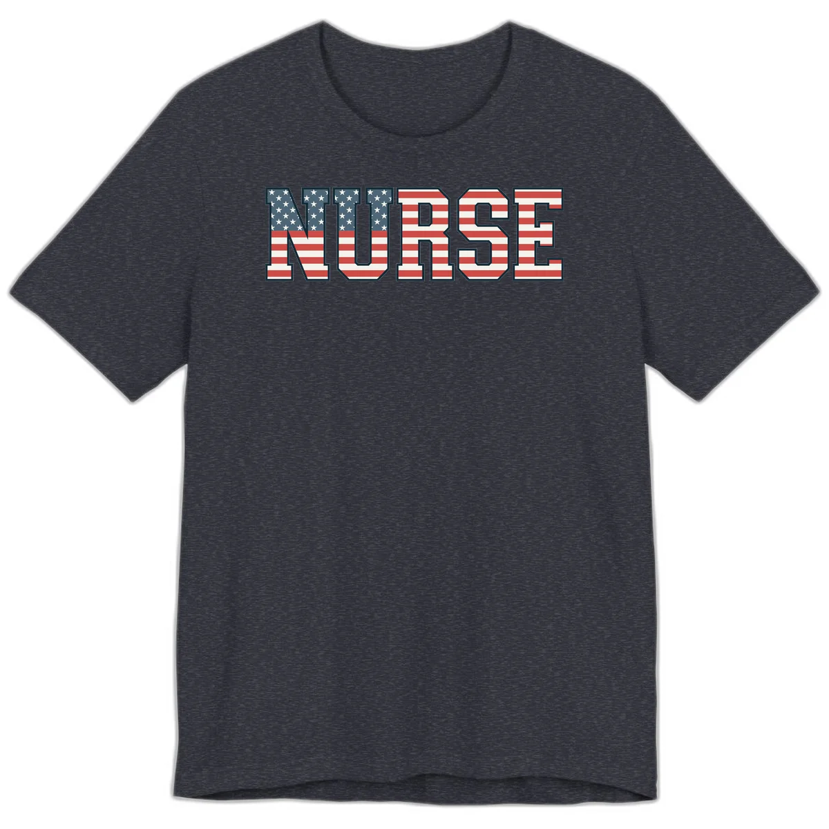American Flag Nurse Premium T-Shirt in Heather Navy