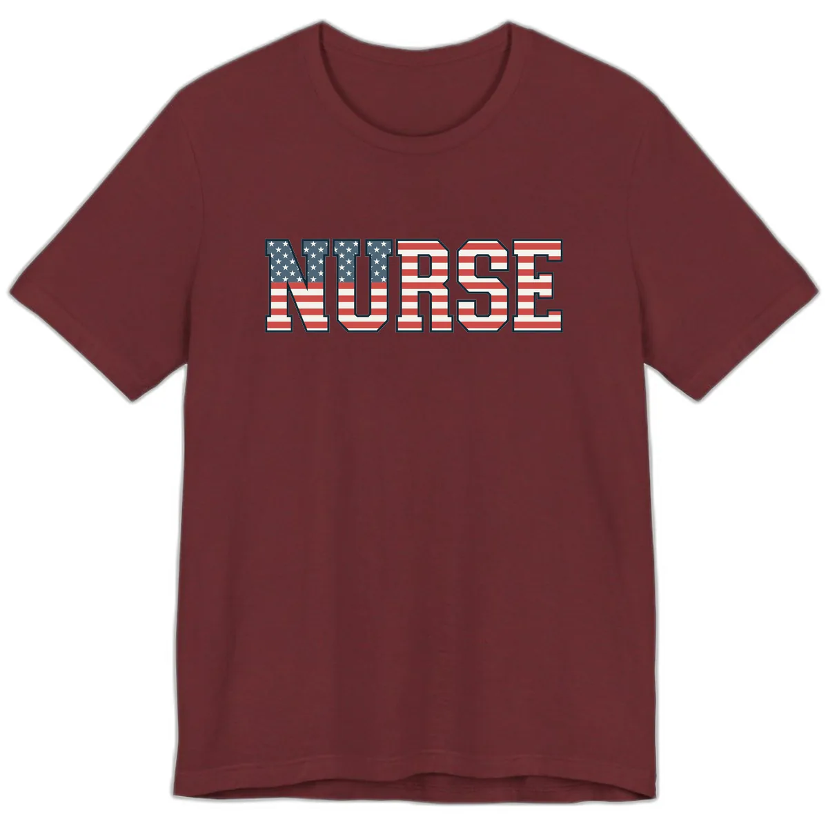 American Flag Nurse Appreciation Word Art Premium T-Shirt in Heather Cardinal