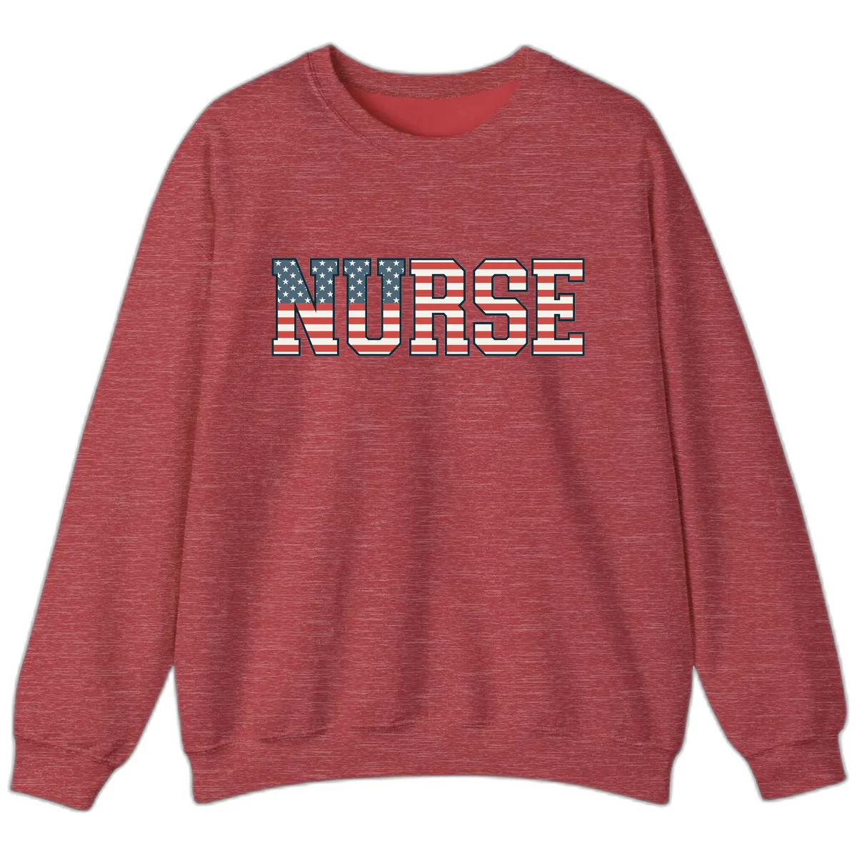 American Flag Nurse Appreciation Word Art Sweatshirt in Heather Scarlet Red