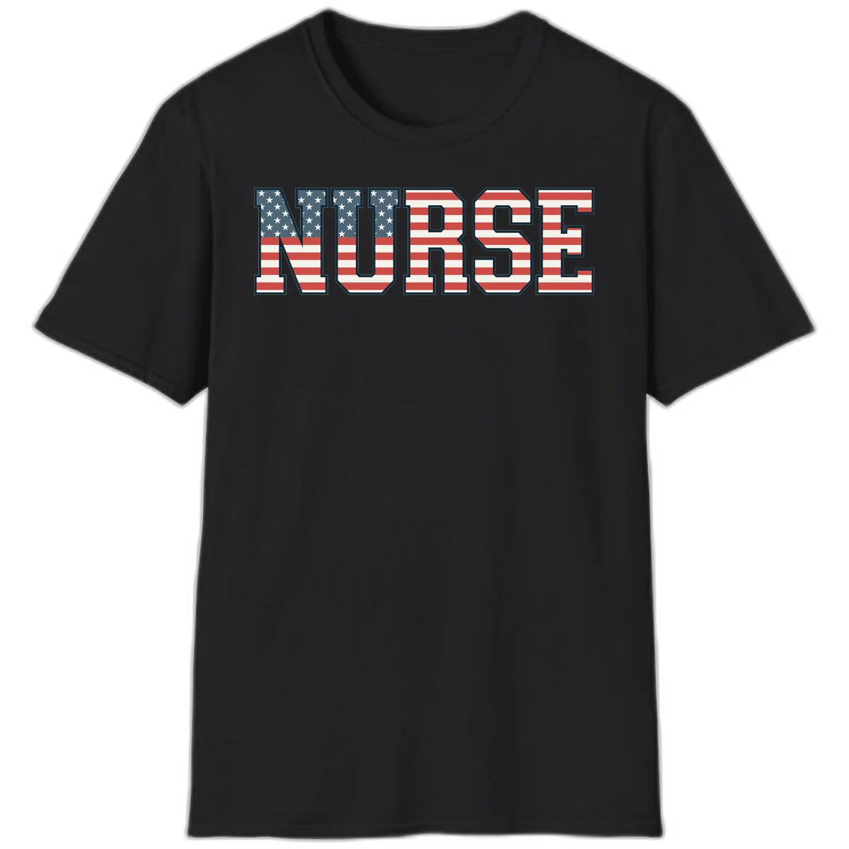 American Flag Nurse T-Shirt in Black