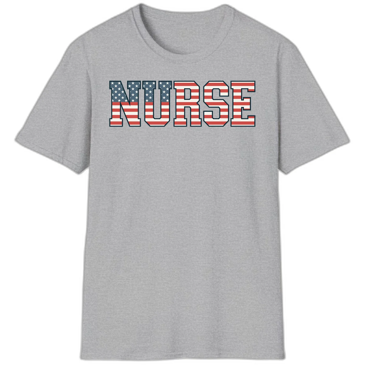 American Flag Nurse T-Shirt in Sport Grey