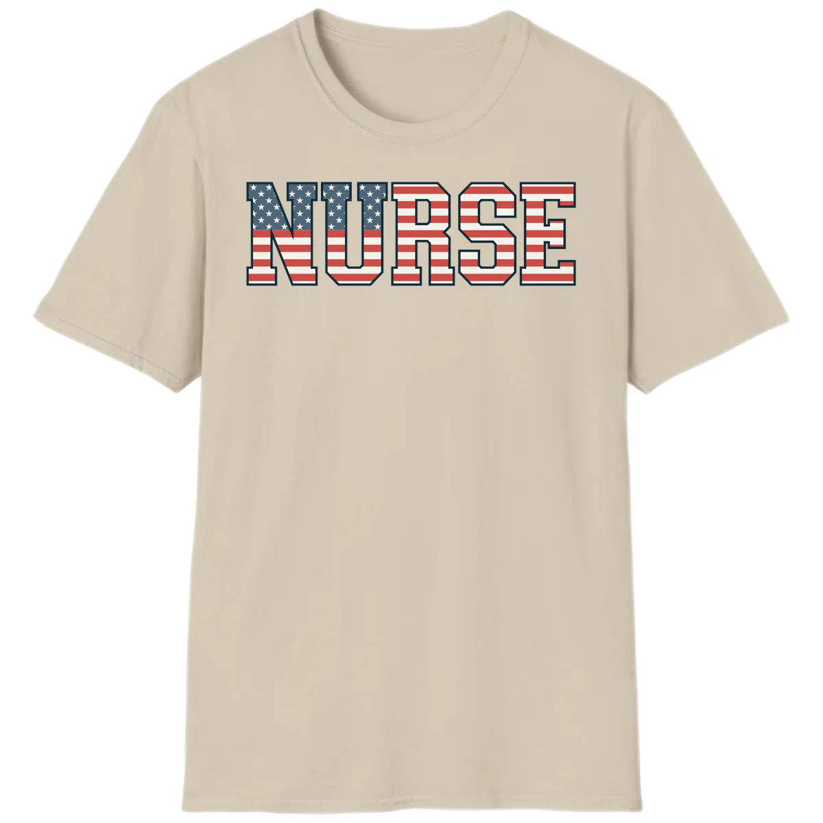 American Flag Nurse T-Shirt in Sand