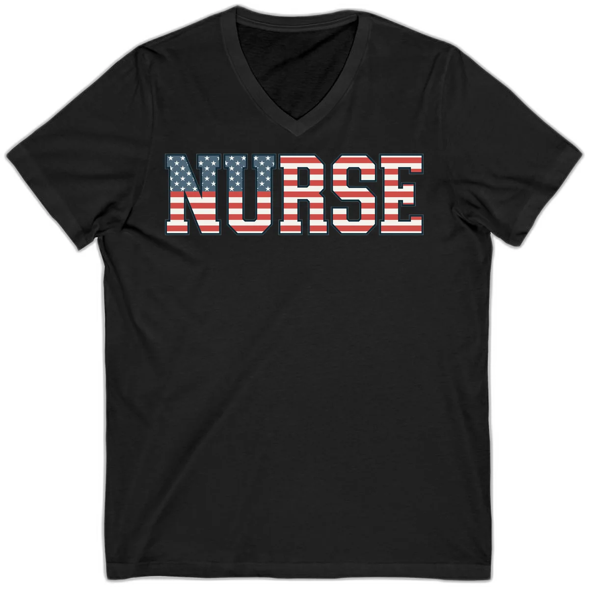 American Flag Nurse V-Neck in Black