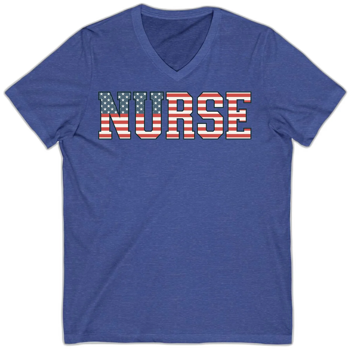 American Flag Nurse V-Neck in Heather True Royal