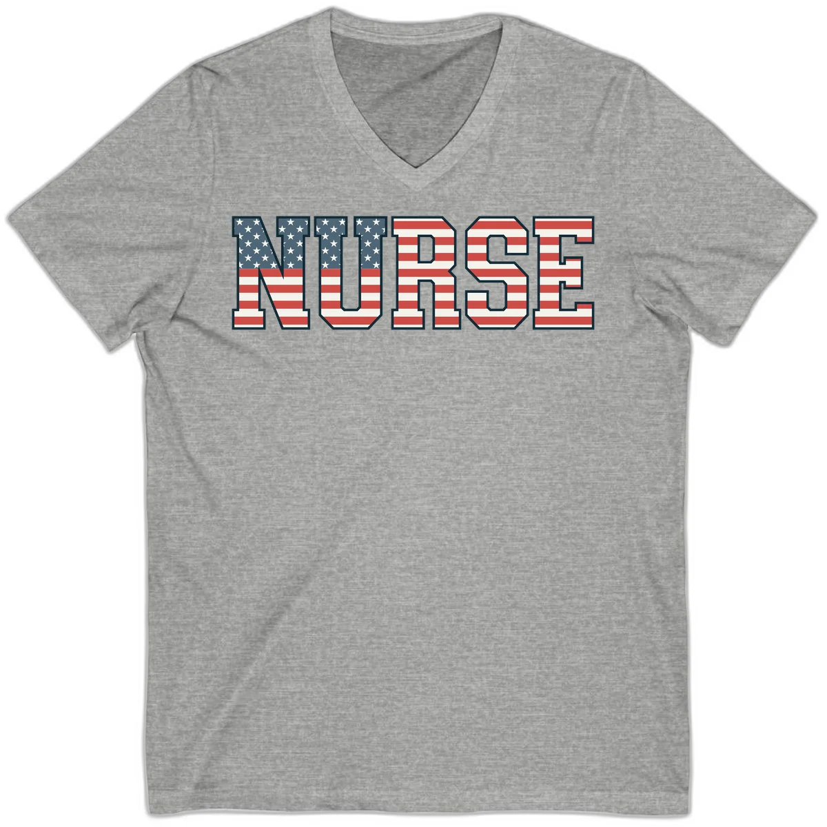 American Flag Nurse V-Neck in Athletic Heather