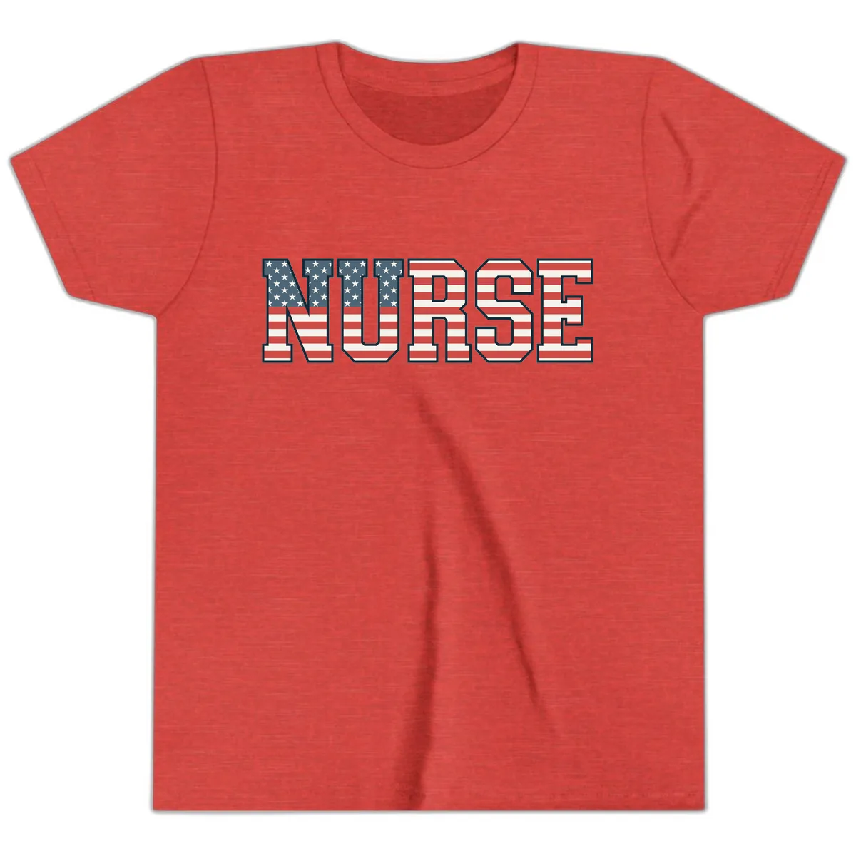 American Flag Nurse Appreciation Word Art Youth T-Shirt in Heather Red