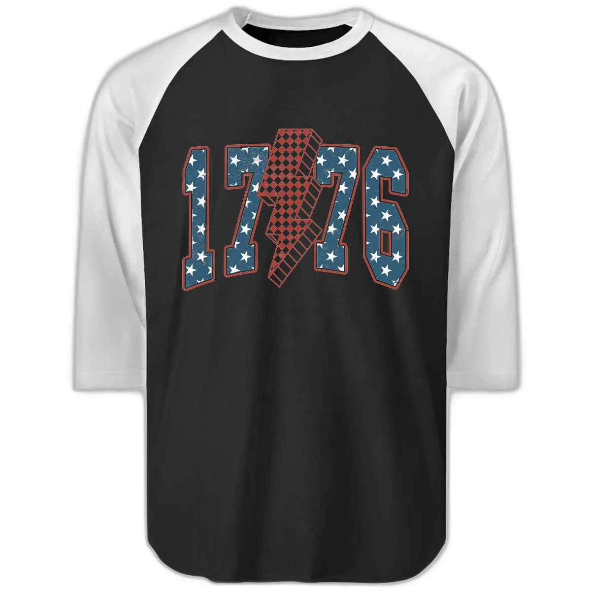 America 250th Anniversary 1776 Heritage Design Raglan 3/4 in Black White