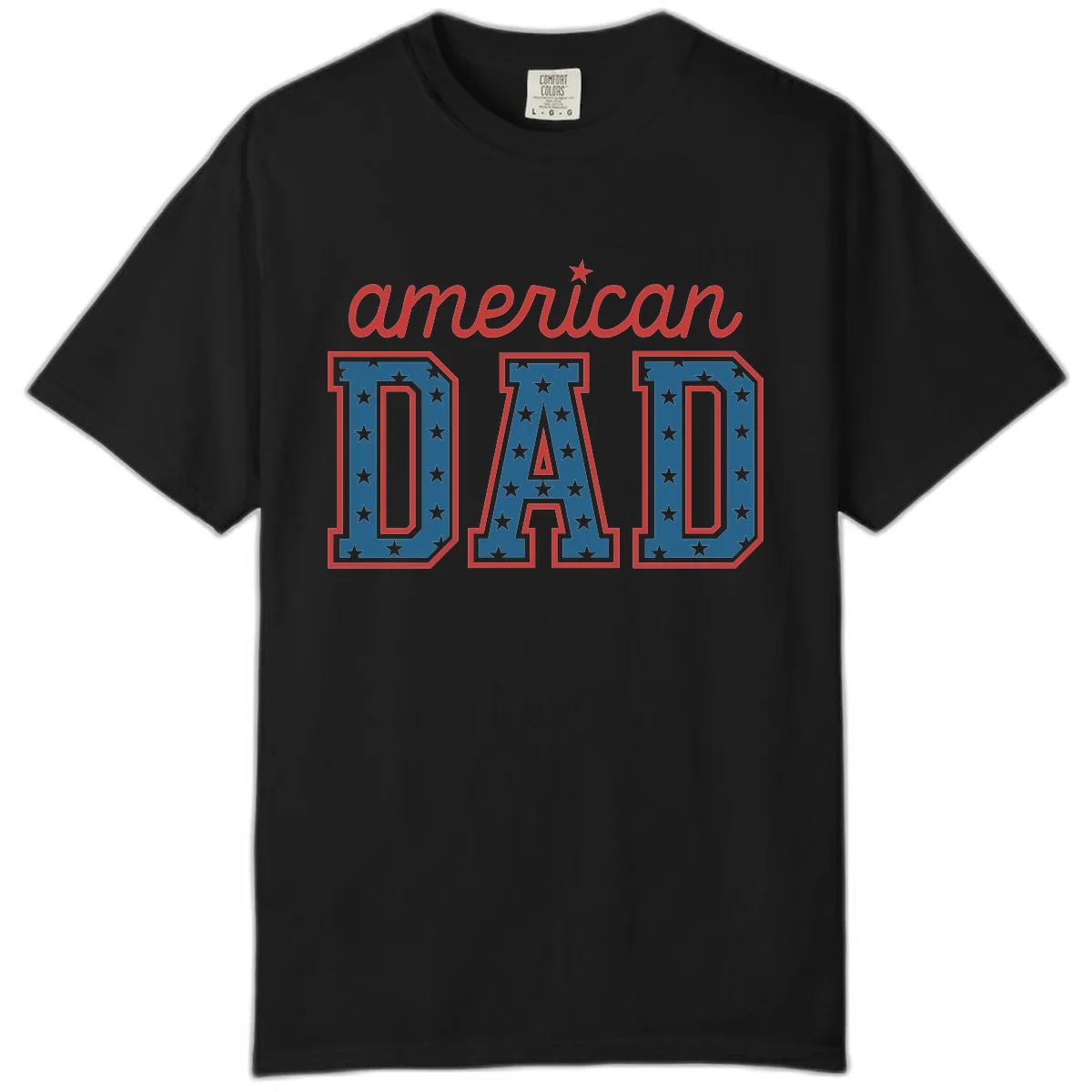 American Dad Patriotic Star Spangled Design Comfort Color in Black