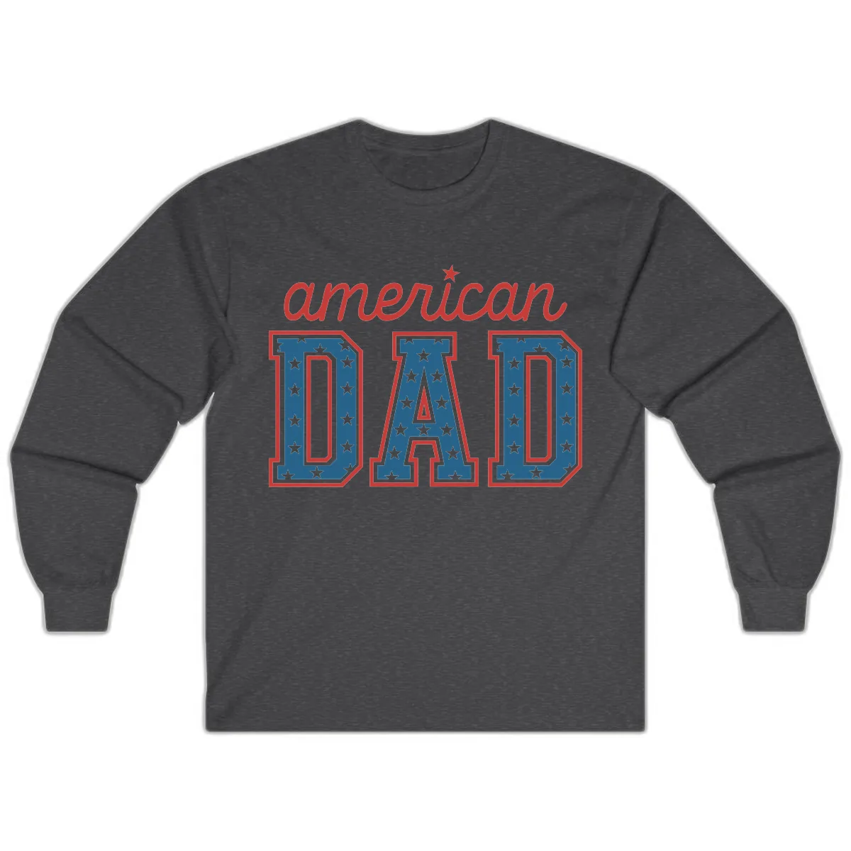 American Dad Patriotic Star Spangled Design Long Sleeve in Dark Heather