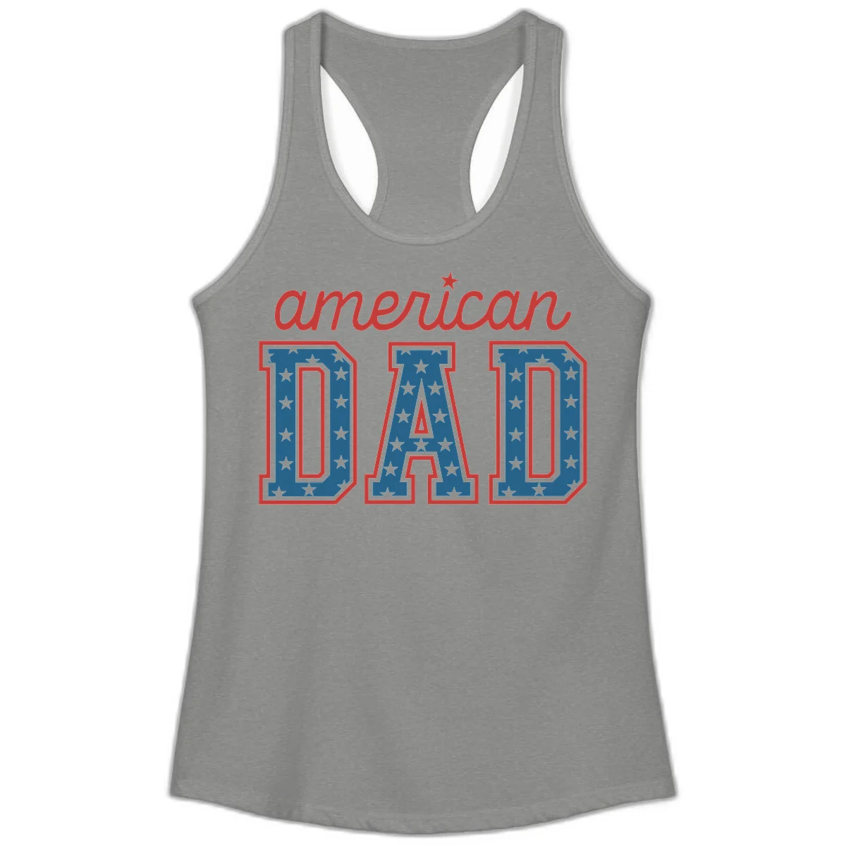American Dad Patriotic Star Ladies Tank in Heather Grey