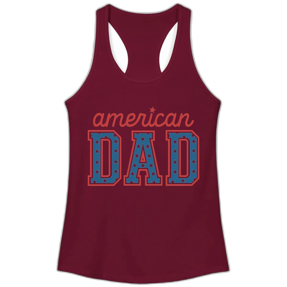 American Dad Patriotic Star Spangled Design Ladies Tank in Solid Cardinal Red