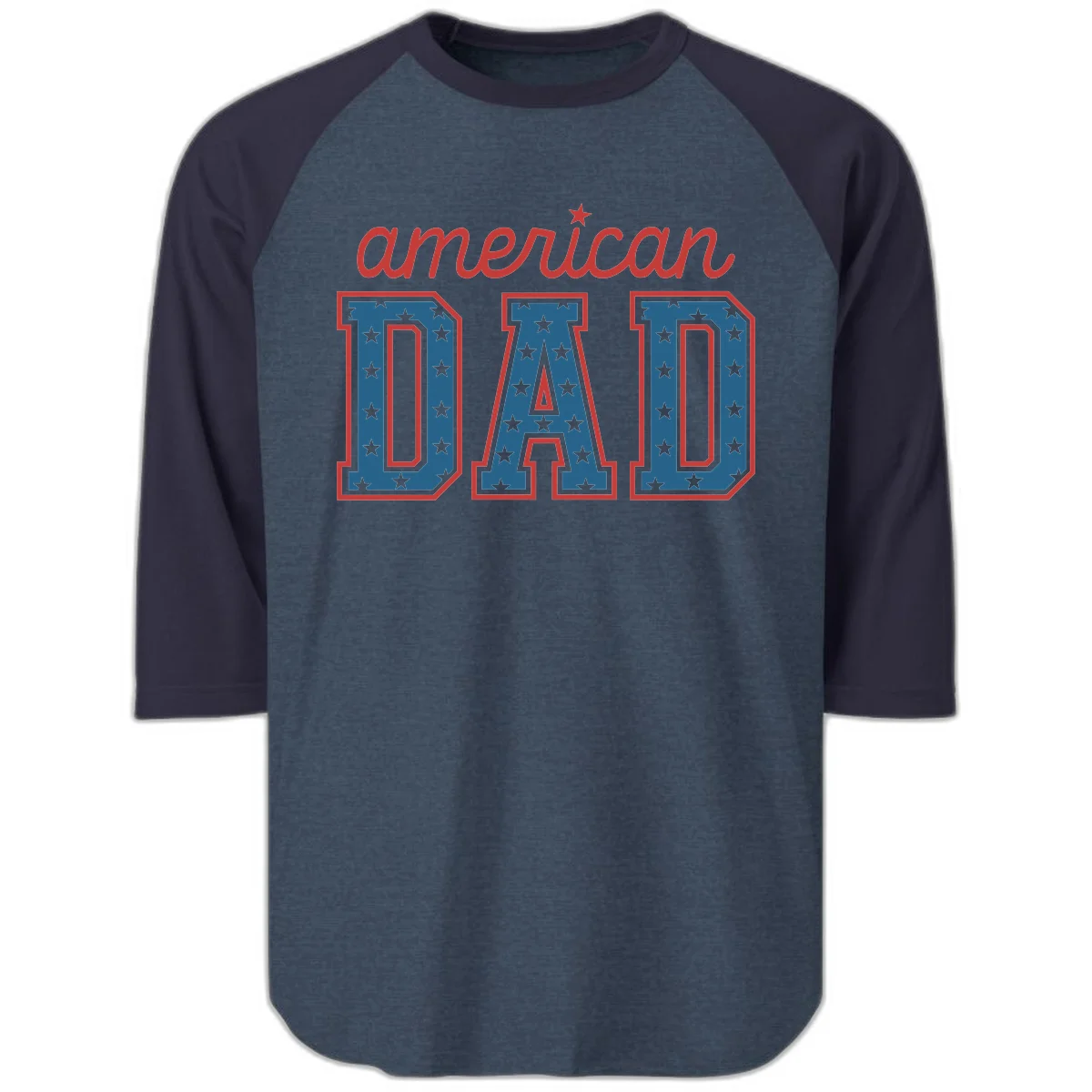 American Dad Patriotic Star Raglan 3/4 in Heather Denim Navy
