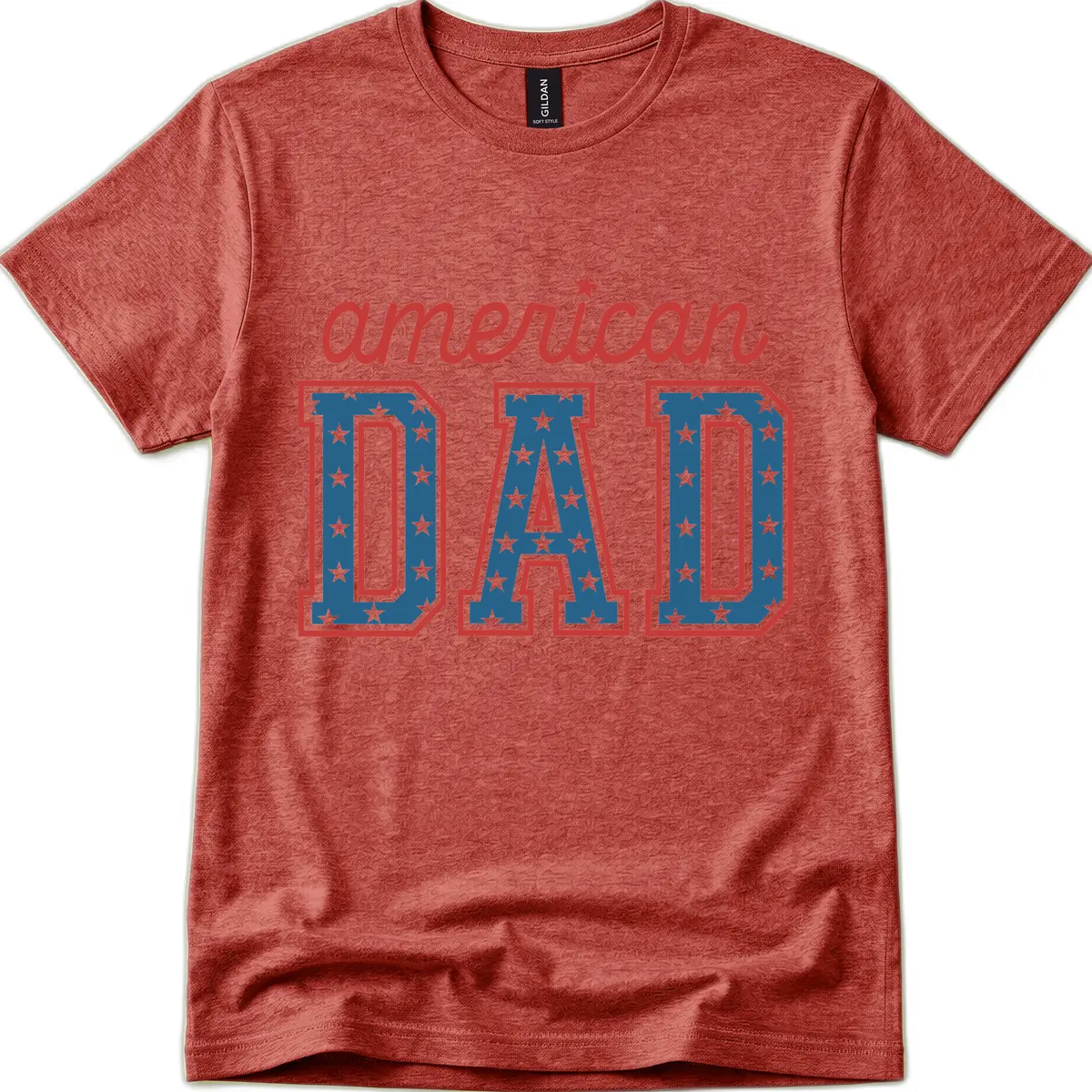 American Dad Patriotic Star Spangled Design T-Shirt in Heather Cardinal