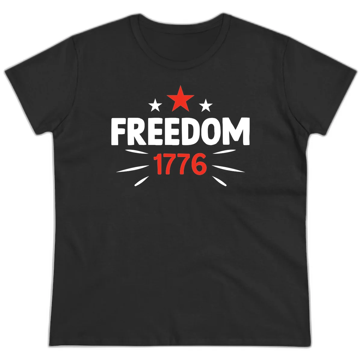 Founding Year 1776 Red Star Ladies Tee in Black