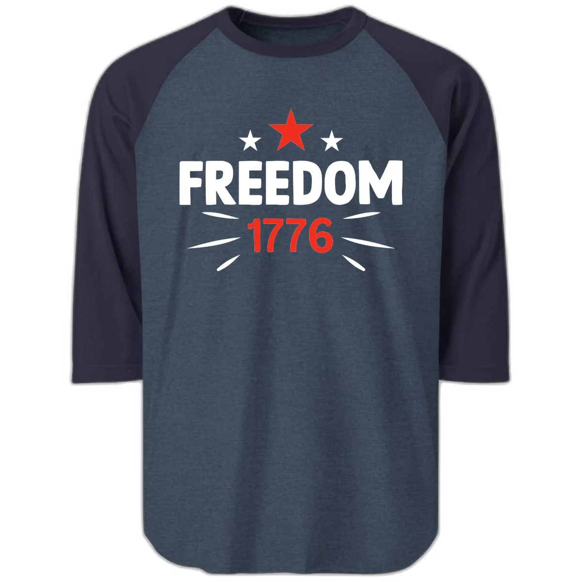 Founding Year 1776 Red Star Raglan 3/4 in Heather Denim Navy