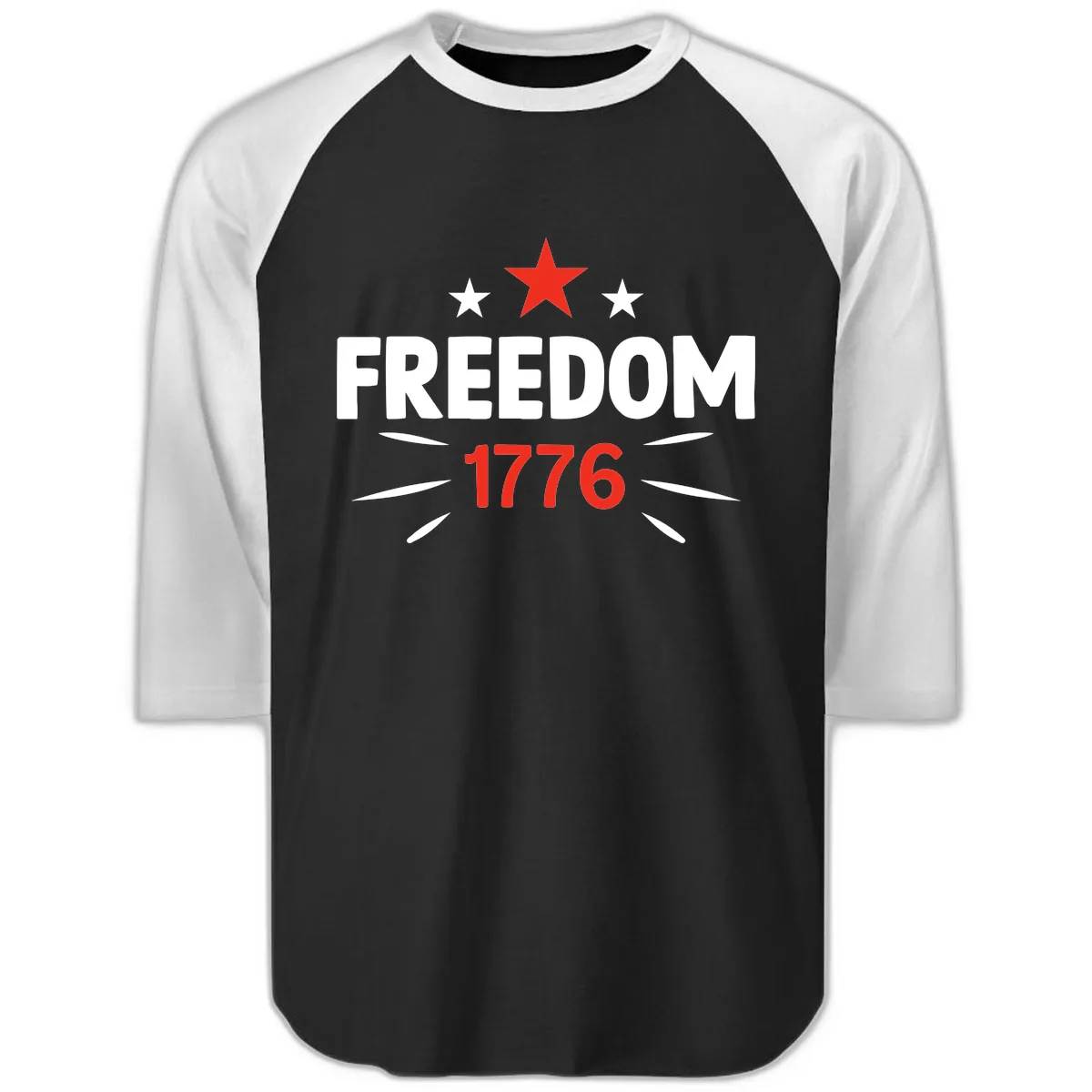 Founding Year 1776 Red Star Commemorative Design Raglan 3/4 in Black White