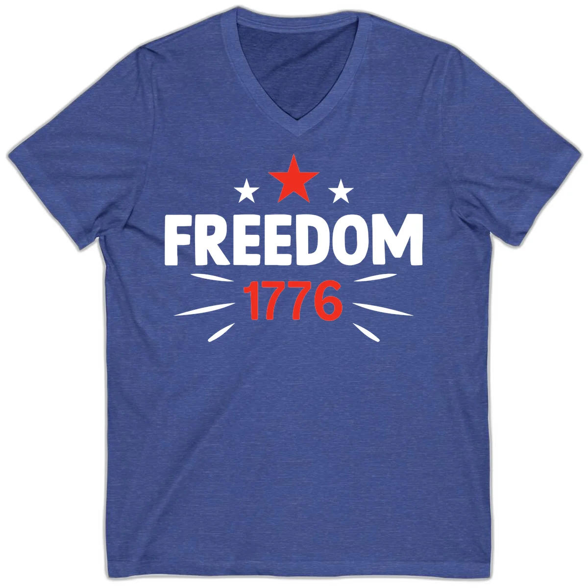 Founding Year 1776 Red Star V-Neck in Heather True Royal