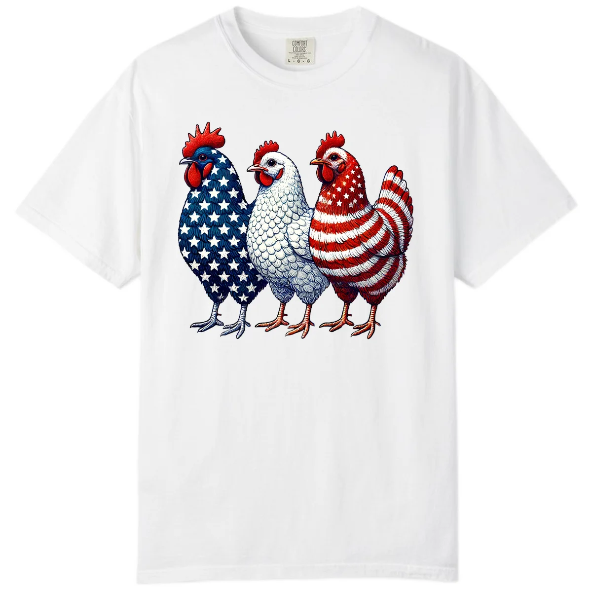 Patriotic Rooster Trio Comfort Color in White