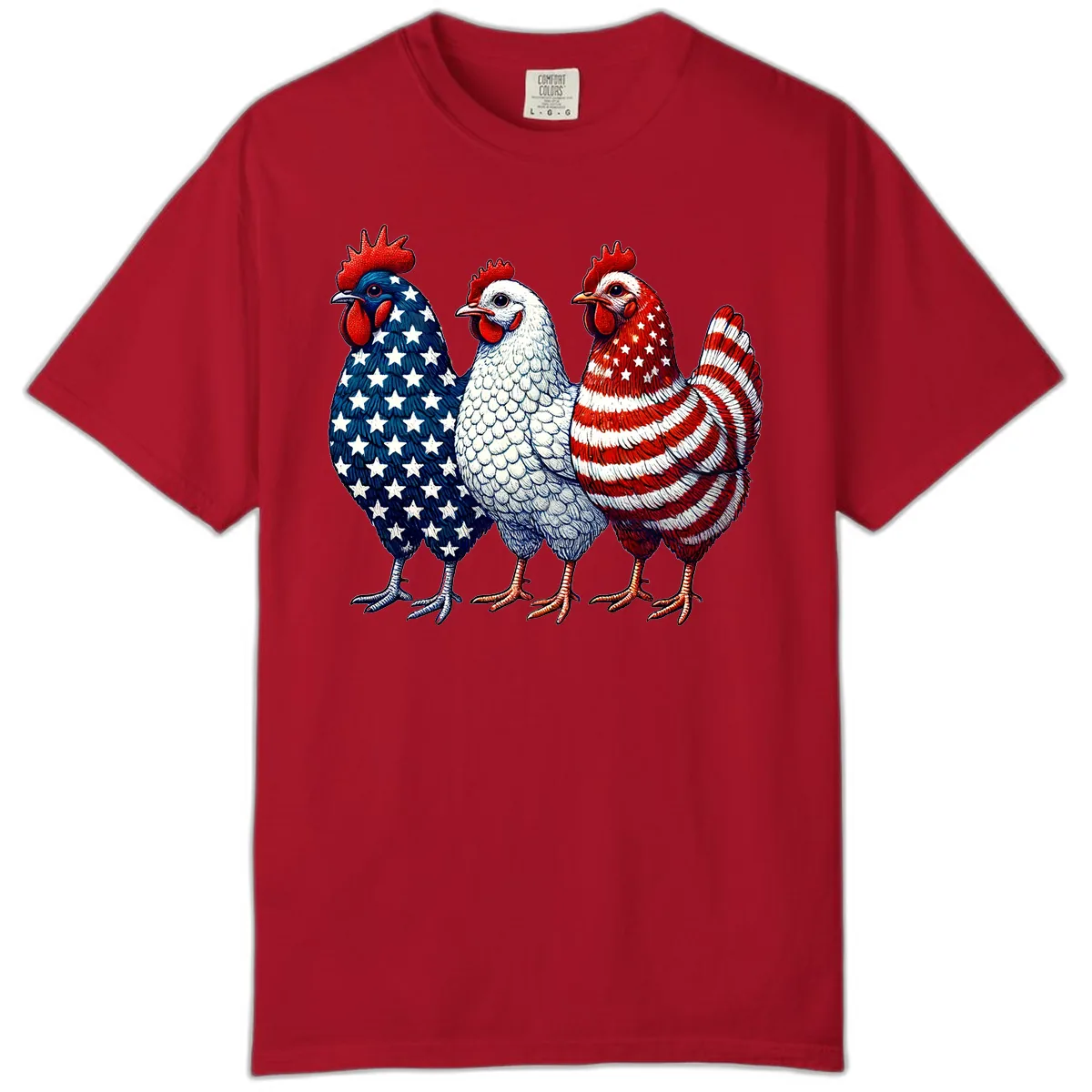 Patriotic Rooster Trio Honoring America's Heritage Comfort Color in Red