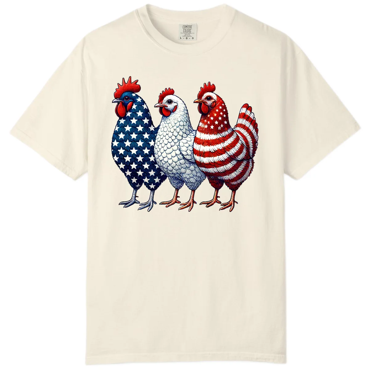 Patriotic Rooster Trio Comfort Color in Ivory