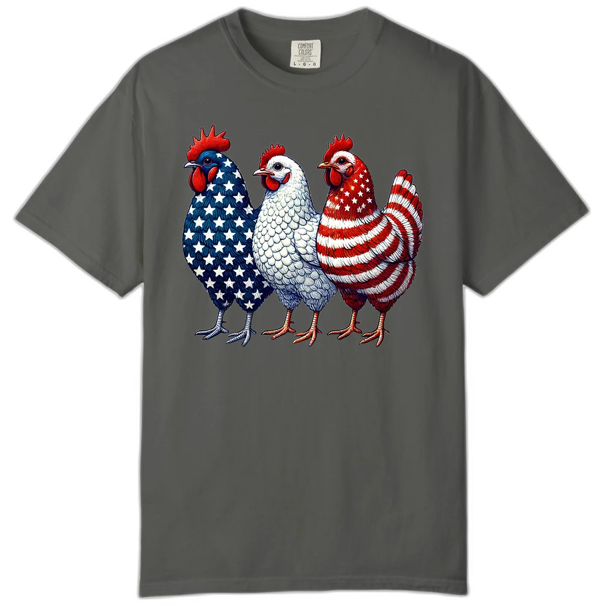 Patriotic Rooster Trio Comfort Color in Pepper