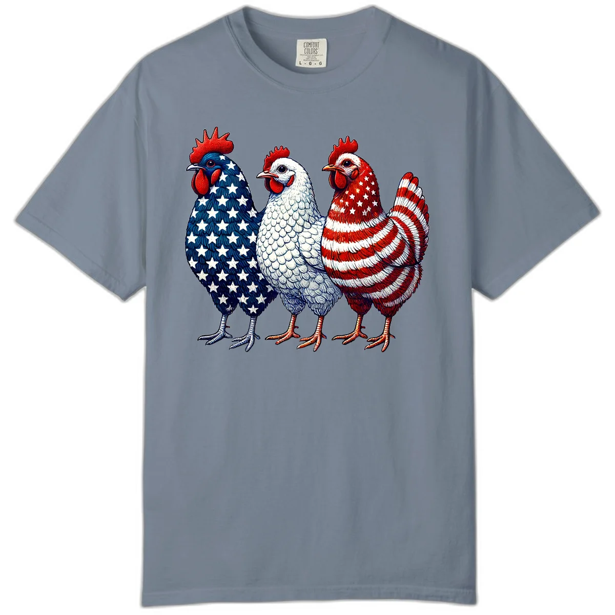 Patriotic Rooster Trio Comfort Color in Blue Jean