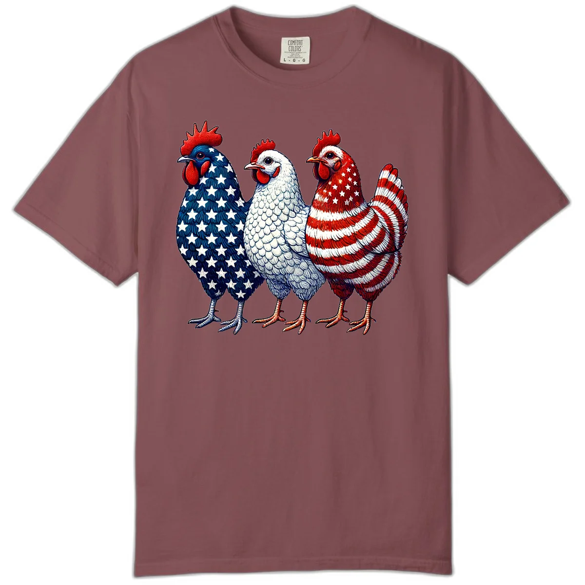 Patriotic Rooster Trio Comfort Color in Brick