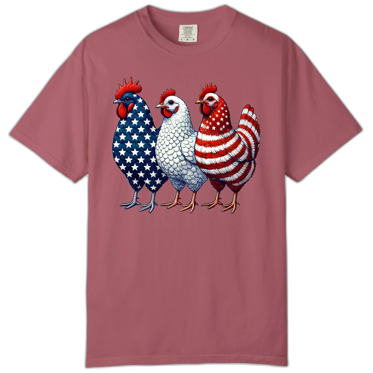 Patriotic Rooster Trio Comfort Color in Crimson