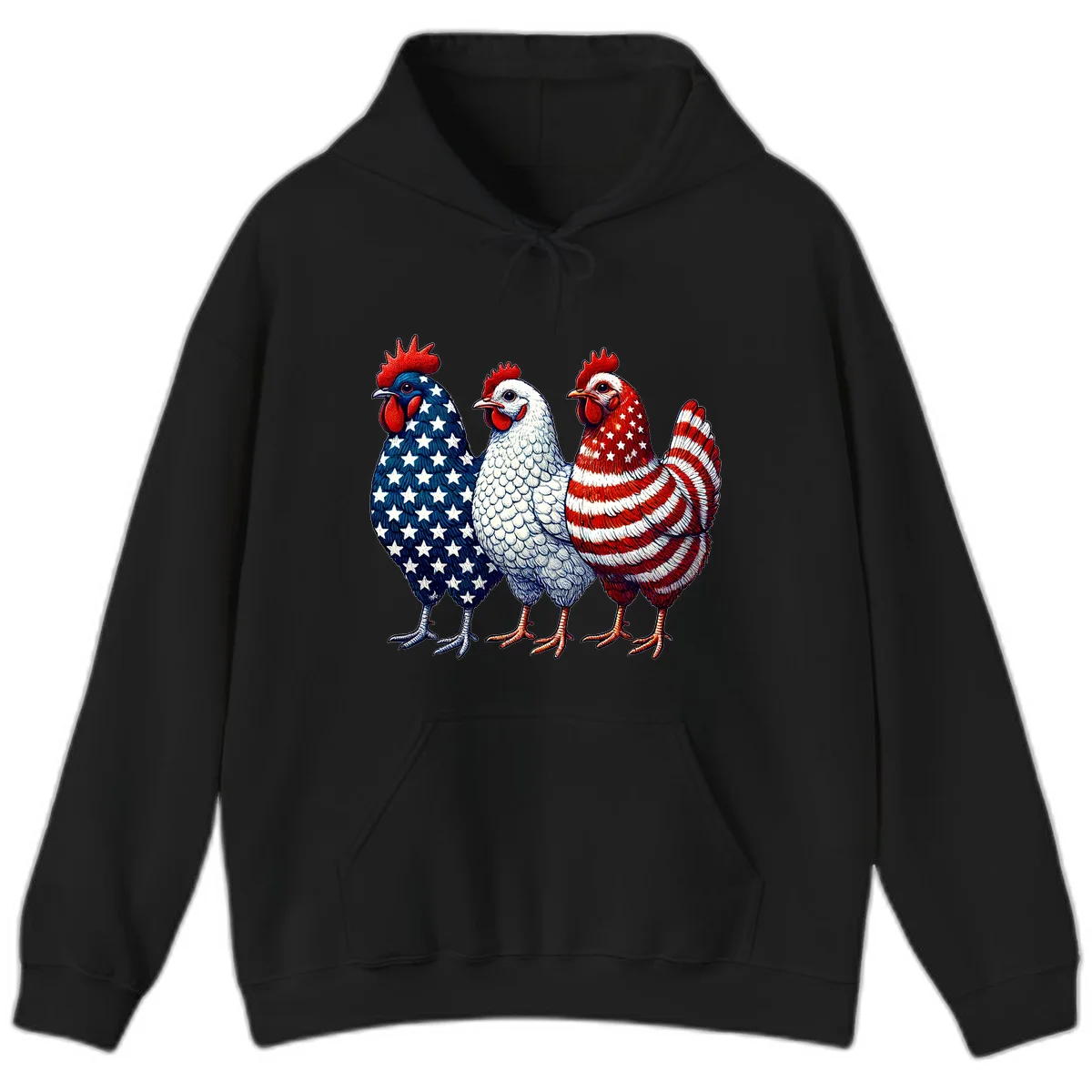 Patriotic Rooster Trio Hoodie in Black