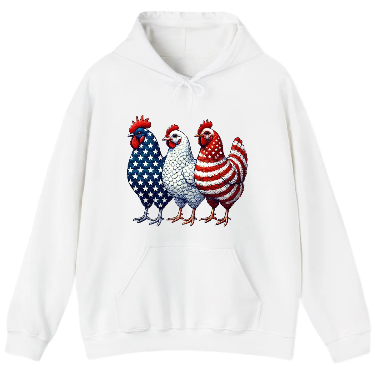 Patriotic Rooster Trio Hoodie in White